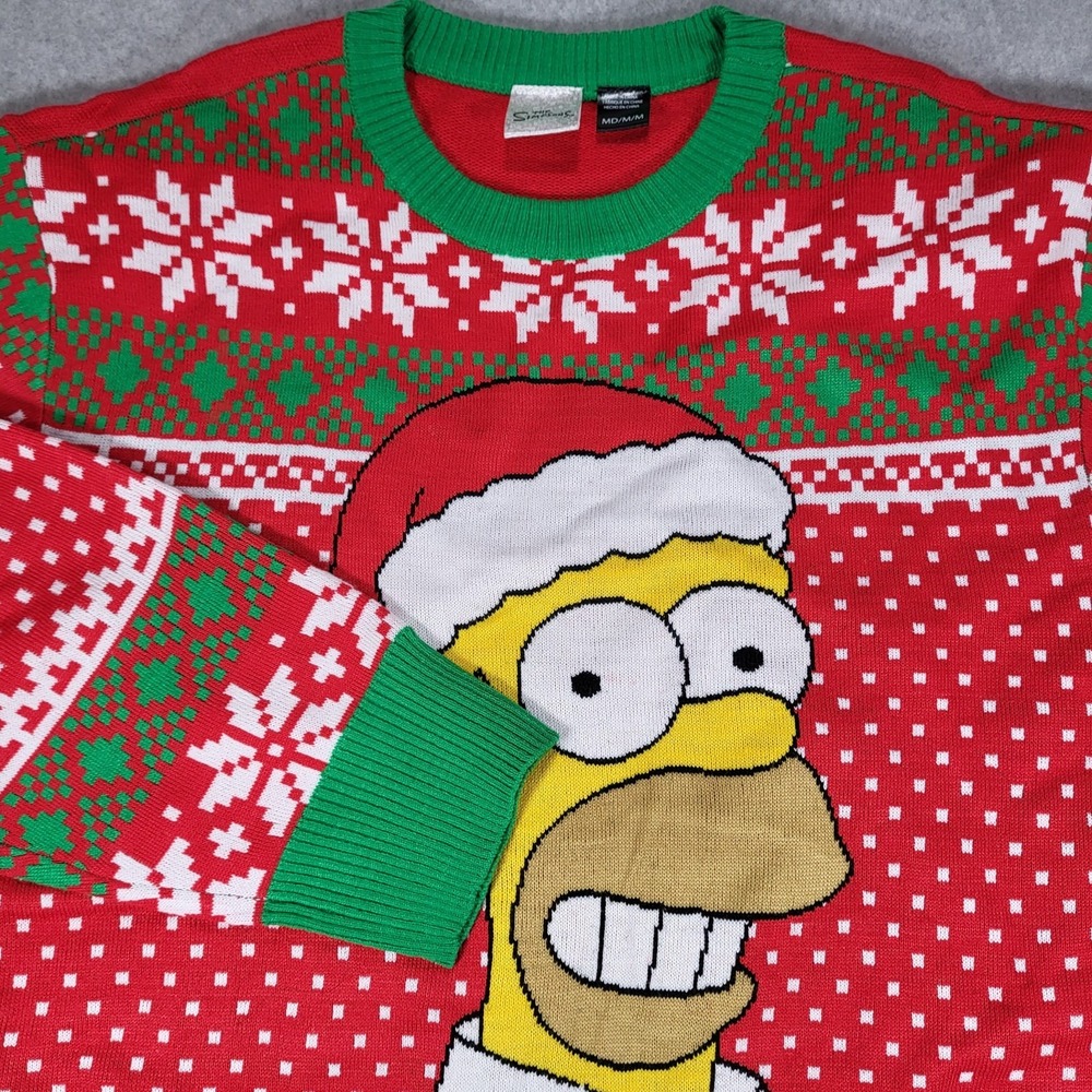 Homer Simpson Ugly‎ Christmas Sweater NWOT Mens Medium Crew Neck Red Green White